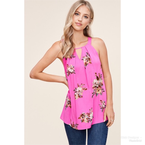 🥰LAST Pink Floral Pleated Keyhole Button Back Top - Picture 8 of 8